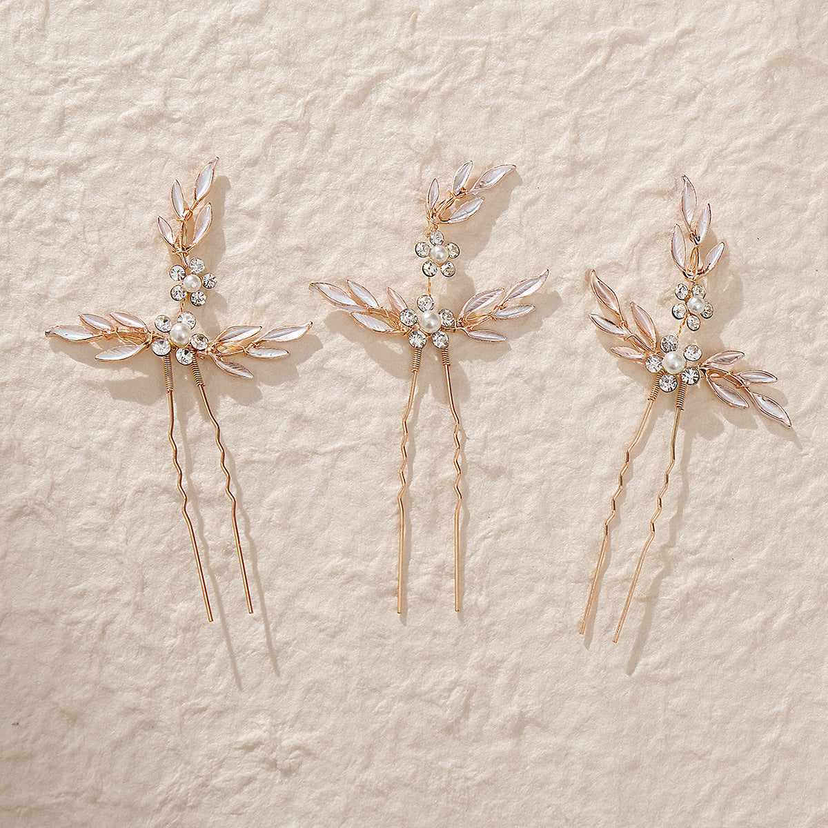 CFQ Bridal Hairpin Set Rhinestone Pearl Leaf U-Shaped Hairpin Handmade Children's Hair Accessories Headgear
