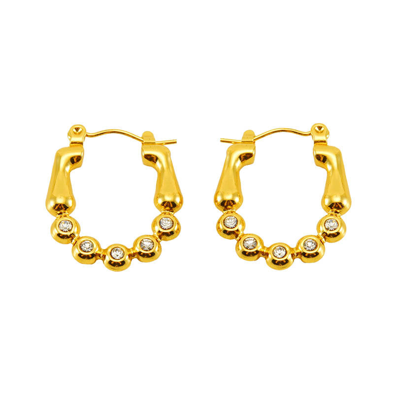 CEH Stainless Steel Pearl Earrings Women's 18K Gold Geometric Irregular Diamond-set Earrings Titanium Steel Earrings