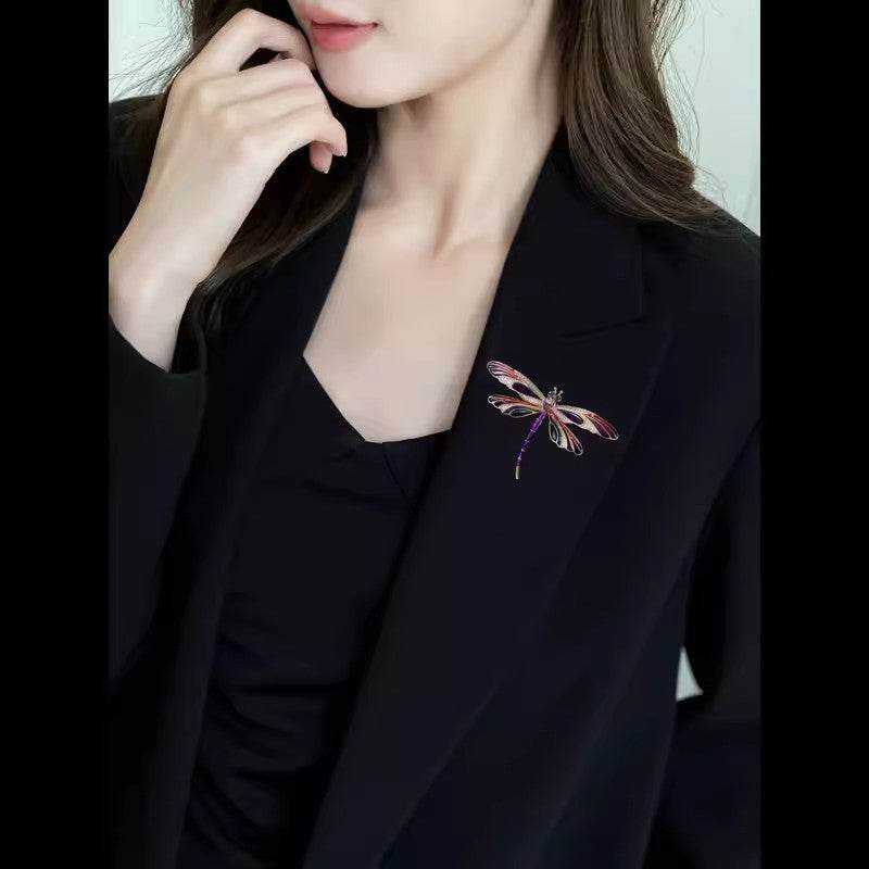 CXZ enamel dragonfly brooch female elegance temperament insect corsage niche design pin suit accessories - WhosaleJewelry