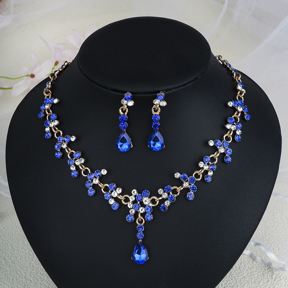CTZ Bridal Wedding Jewelry Two-piece Wedding Dress Accessories Rhinestone Pearl Earrings Necklace Set Women