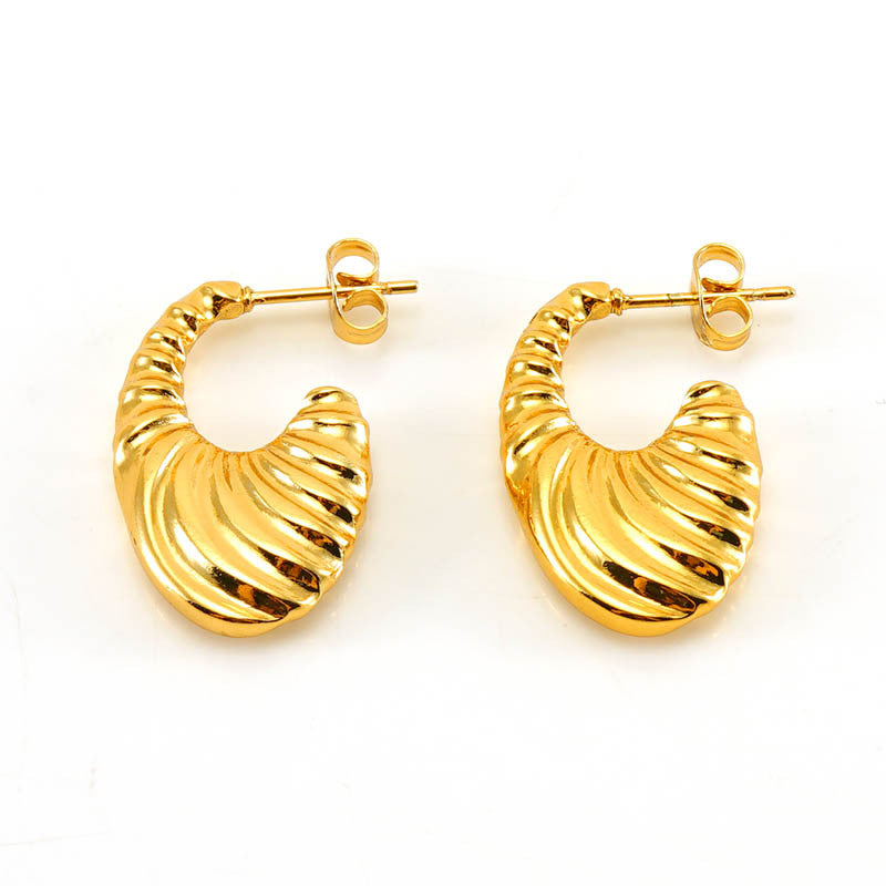 CEH fashion earrings senior sense 18K gold stainless steel temperament U-shaped women's versatile titanium steel earrings women