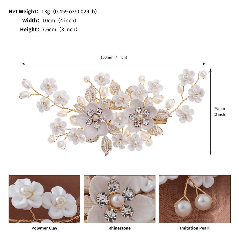 CFQ Bridal Flower Pearl Handmade Hairpin Women's Ball Party Wedding Dinner Headgear Hair Accessories Duck Beak Clip - WhosaleJewelry