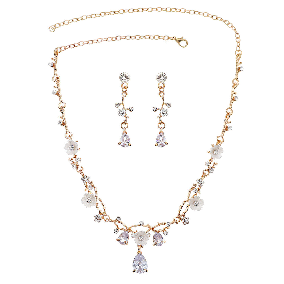 CTZ Bridal Wedding Jewelry Two-piece Wedding Dress Accessories Rhinestone Pearl Earrings Necklace Set Women