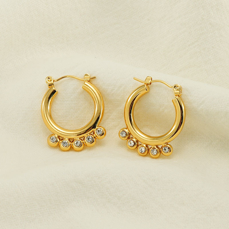 CEH Stainless Steel Pearl Earrings Women's 18K Gold Geometric Irregular Diamond-set Earrings Titanium Steel Earrings