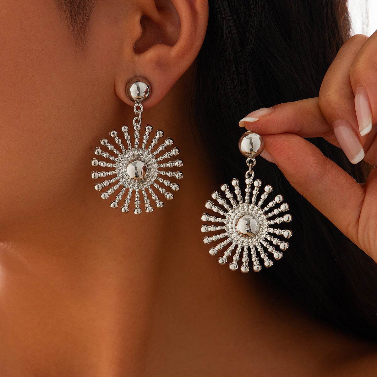 CED exaggerated pleated metal wind geometric earrings fashion simple sun flower irregular stud earrings women - WhosaleJewelry