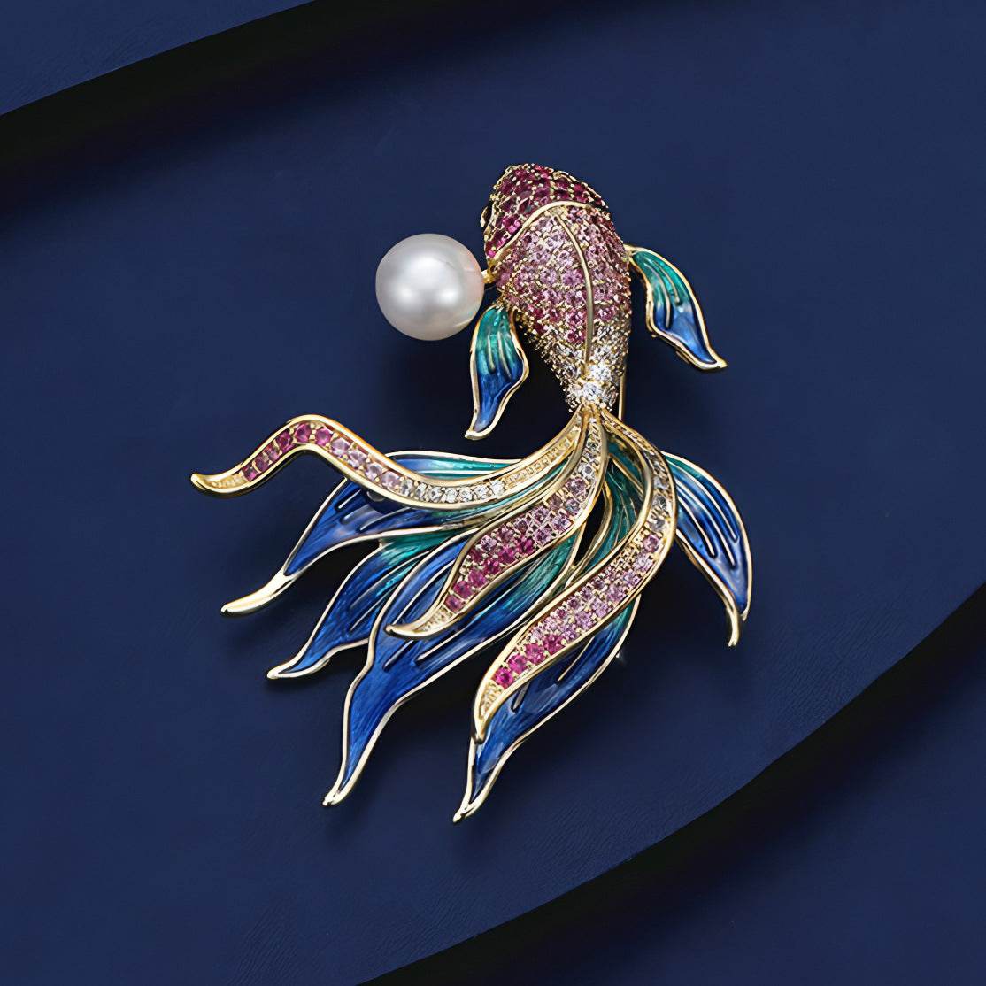 CXZ national style pearl koi brooch high-end femininity goldfish brooch niche luxury design pin suit accessories - WhosaleJewelry
