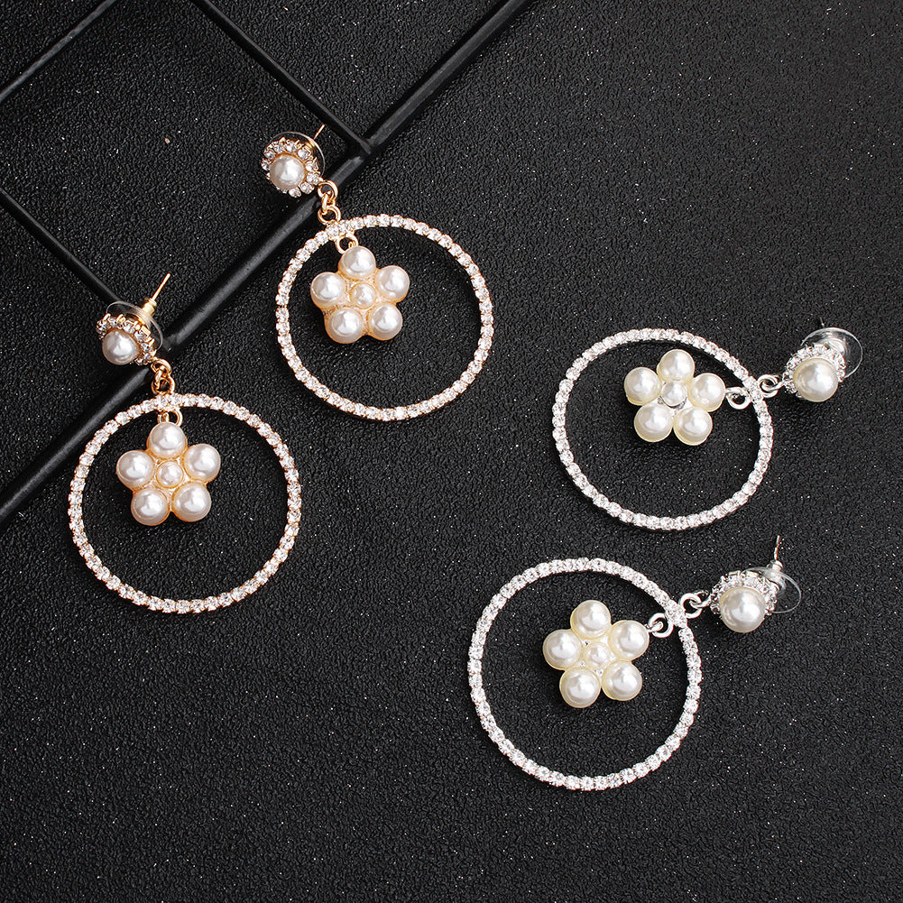 CEH miallo creative exaggerated personality round earrings star diamond earrings high-end pearl earrings