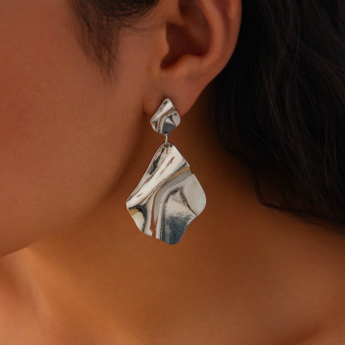 CED exaggerated pleated metal wind geometric earrings fashion simple sun flower irregular stud earrings women - WhosaleJewelry