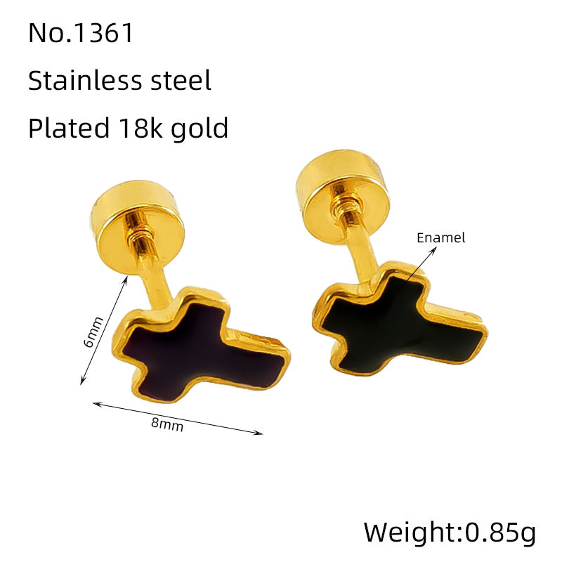 CED Cross Titanium Steel Screw Earbone Nail Female Ins European and American Fashion Style Geometric Drip Oil Earnail