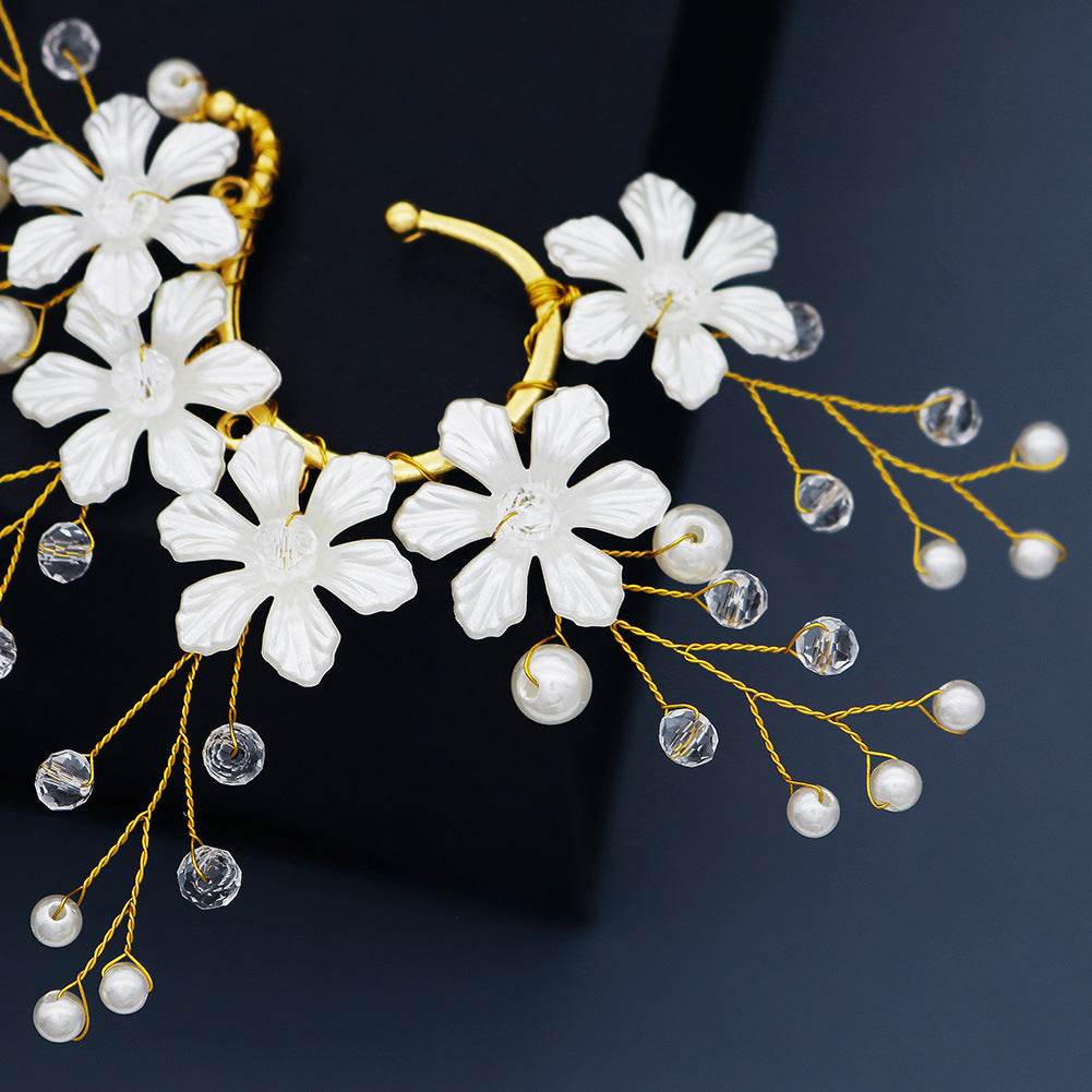 CEH Korean Super Immortal Bridal Earrings Mori Flower Ear Bone Clip Design Temperament Ear Hanging Handmade Pearl Rhinestone Ear Hanging - WhosaleJewelry