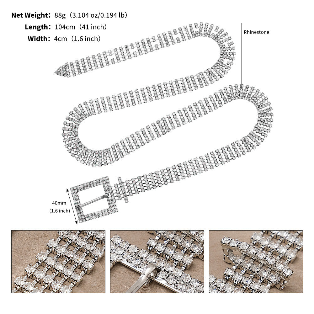 CST niche design rhinestone belt women's fashion versatile high sense daily grab chain diamond waist chain belt