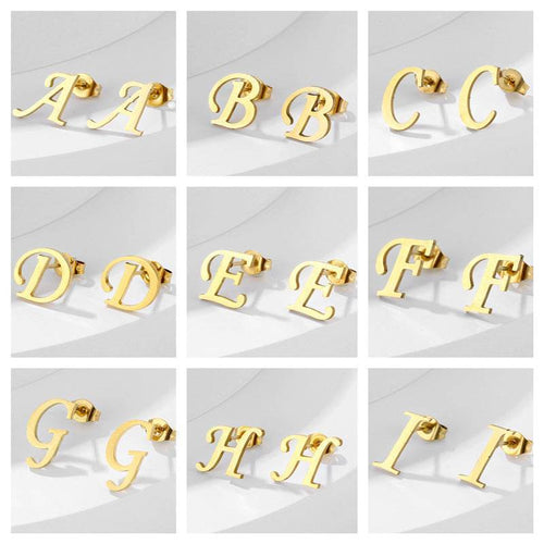 CED 26 English letters, personalized wind stainless steel English letter stud earrings - WhosaleJewelry