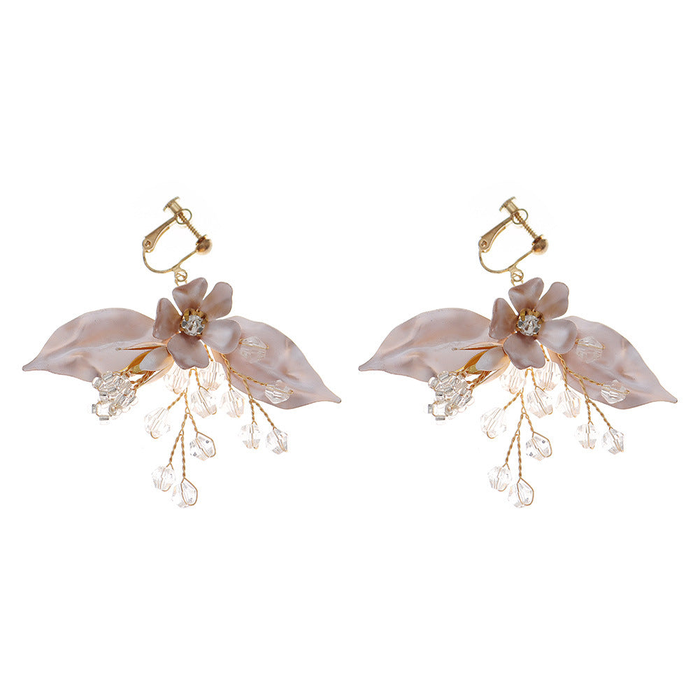 CEH Korean beautiful super fairy earrings versatile leaf crystal earrings bridal wedding dress handmade metal earrings