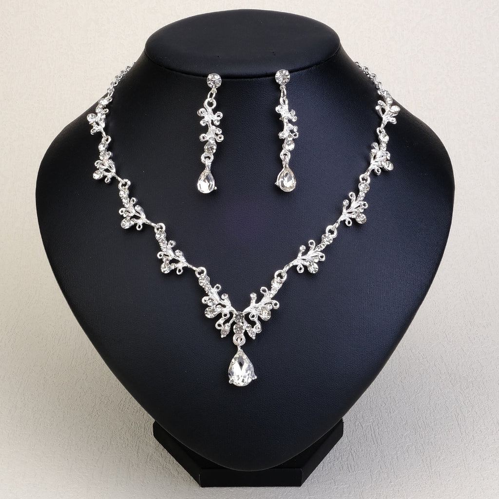 CTZ Bridal Wedding Jewelry Two-piece Wedding Dress Accessories Rhinestone Pearl Earrings Necklace Set Women