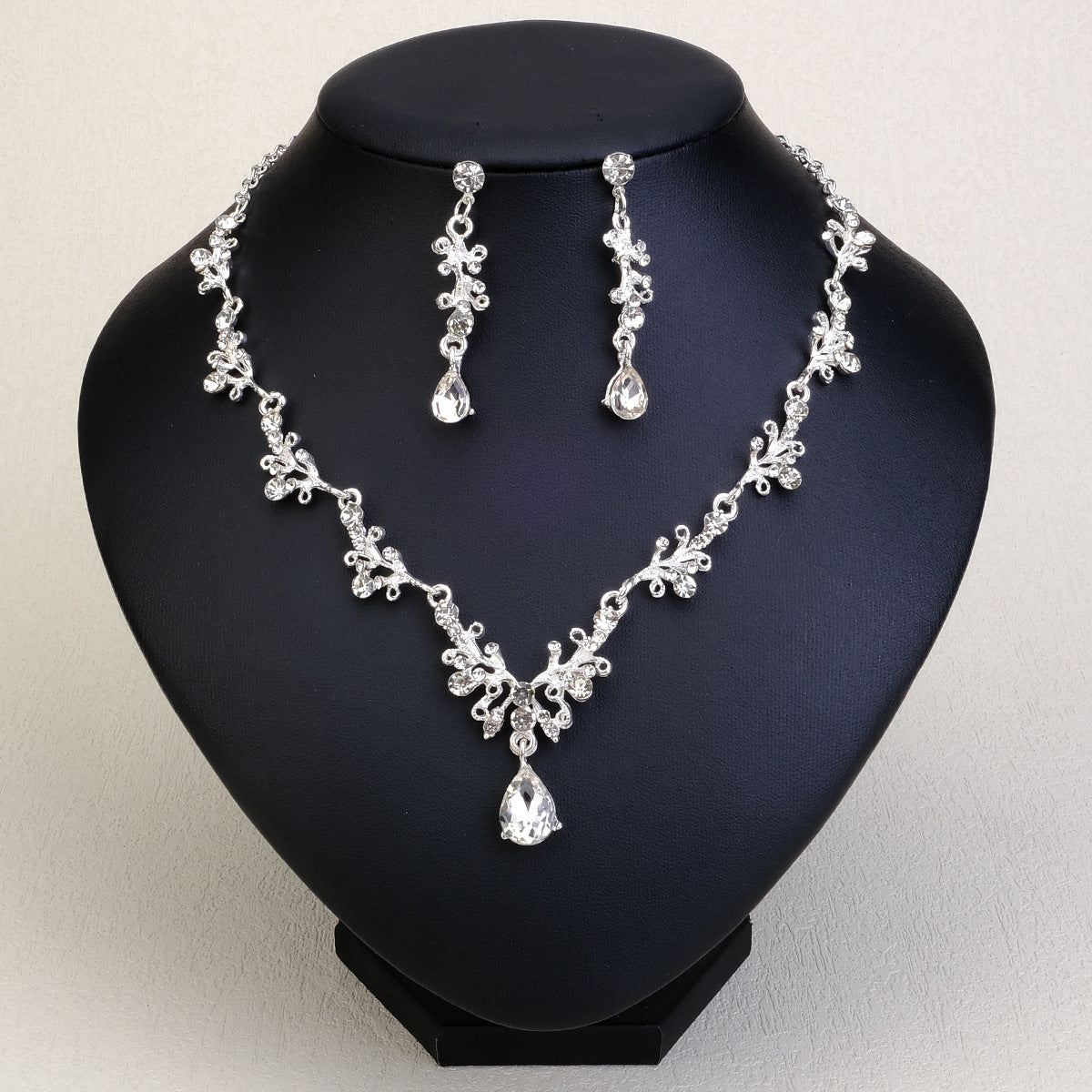 CTZ Bridal Wedding Jewelry Two-piece Wedding Dress Accessories Rhinestone Pearl Earrings Necklace Set Women