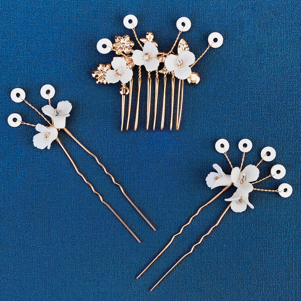 CFQ retro bridal headgear pearl rhinestone insert comb set versatile disc hair handmade ceramic flower hairpin hair comb women