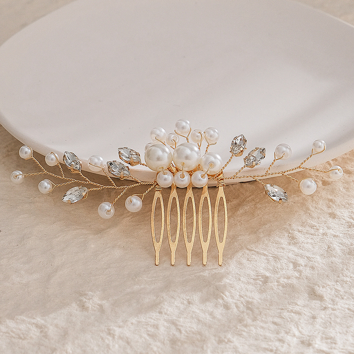 CFQ Korean exquisite disc hair accessories bridal wedding simple pearl headgear five-tooth rhinestone plug comb handmade beaded hair comb