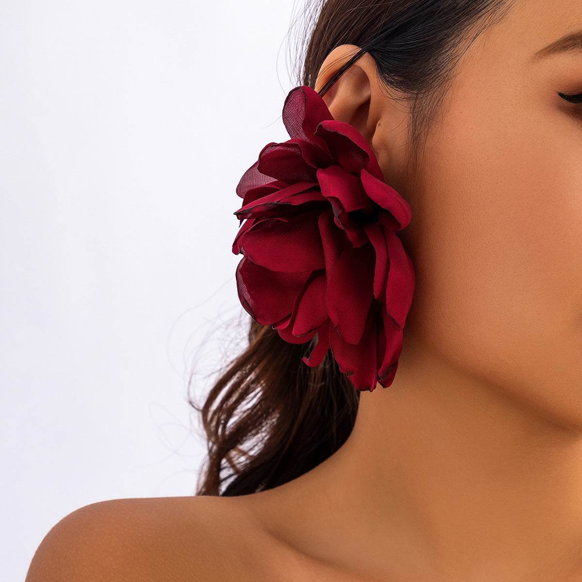 CED design sense exaggerated fabric large flower stud earrings, niche flower simulation flower earrings - WhosaleJewelry