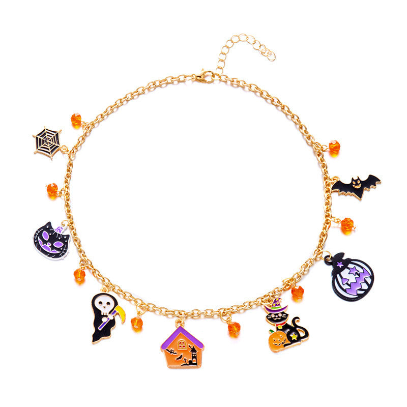 CXL niche Halloween necklace funny pumpkin bat cat cartoon drip oil holiday gift collarbone chain