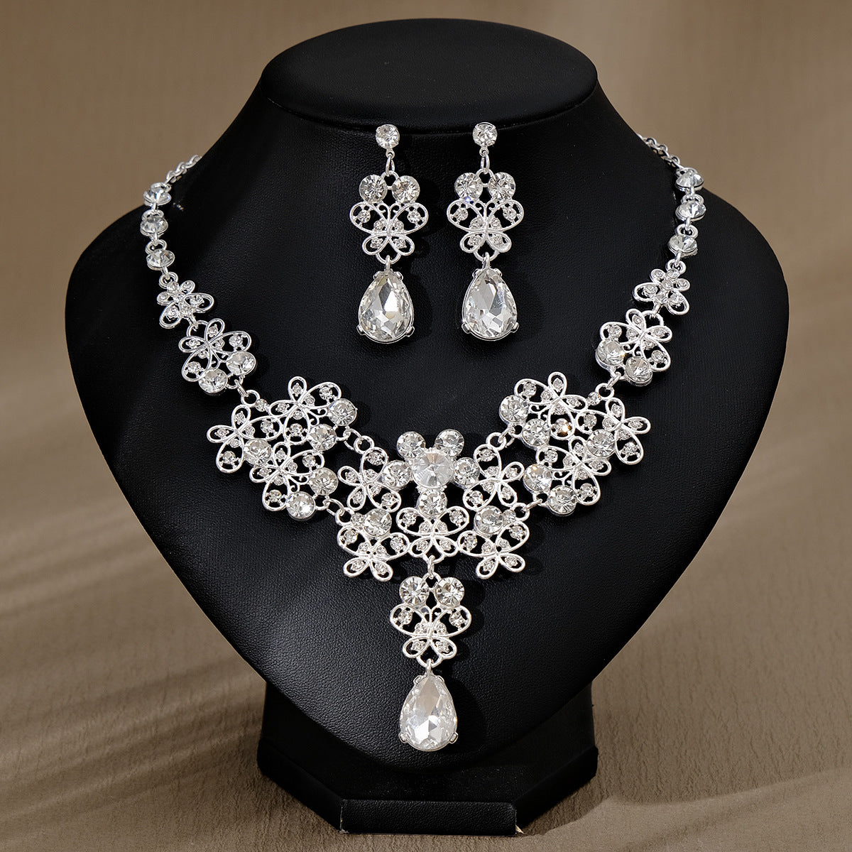 CTZ Bridal Wedding Jewelry Two-piece Wedding Dress Accessories Rhinestone Pearl Earrings Necklace Set Women