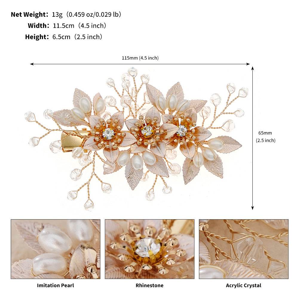 CFQ Bridal Flower Pearl Handmade Hairpin Women's Ball Party Wedding Dinner Headgear Hair Accessories Duck Beak Clip - WhosaleJewelry