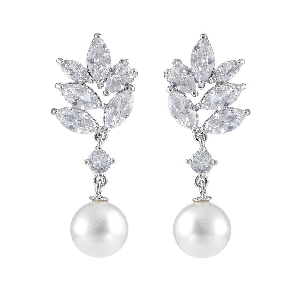 CEH Fashion Versatile Zircon Stud Earrings High Sense Ball Party Earrings Bridal Wedding Pearl Earrings Women - WhosaleJewelry