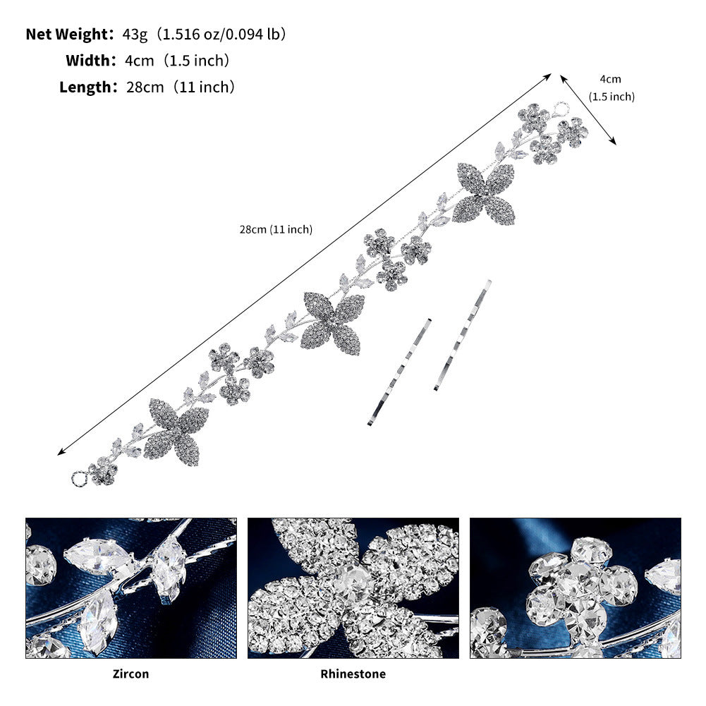 CFS Premium Bridal Hair Accessories Rhinestone Claw Chain Headband Women's Wedding Party Zircon Leaf Flower Headband