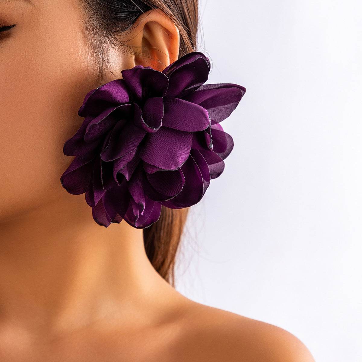 CED design sense exaggerated fabric large flower stud earrings, niche flower simulation flower earrings - WhosaleJewelry