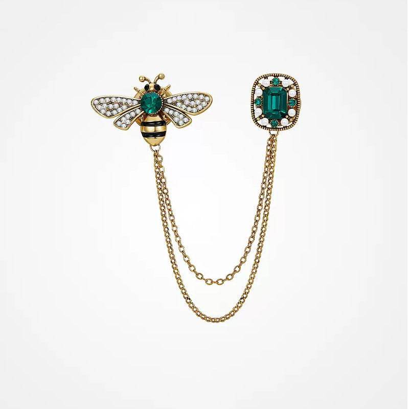 CXZ retro bee chain brooch insect dripping rhinestone corsage set chain clothing high-end high-end accessories women's pin - WhosaleJewelry