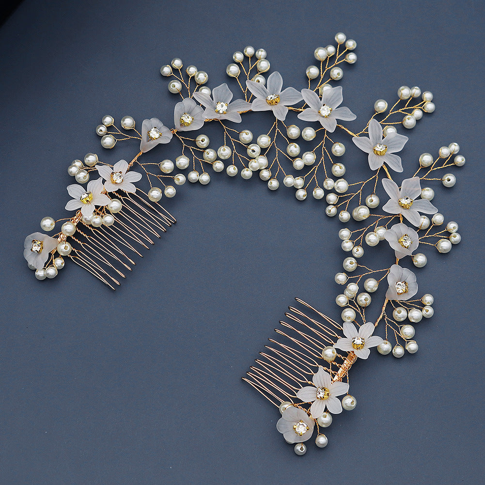 CFQ Bridal Jewelry Korean Wedding Insert Comb Handmade Atmospheric Pearl Hair Comb Xiuhe Clothing Headgear Shape Disc Hair Pair Comb