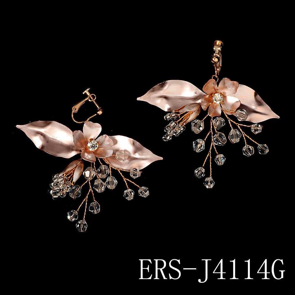 CEH Korean beautiful super fairy earrings versatile leaf crystal earrings bridal wedding dress handmade metal earrings