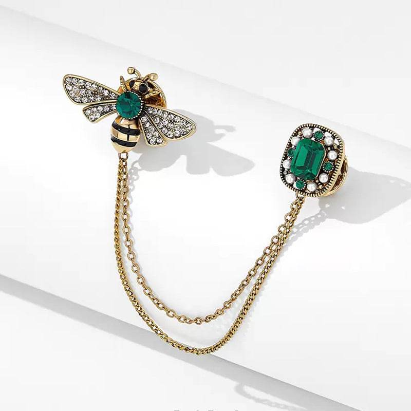 CXZ retro bee chain brooch insect dripping rhinestone corsage set chain clothing high-end high-end accessories women's pin - WhosaleJewelry