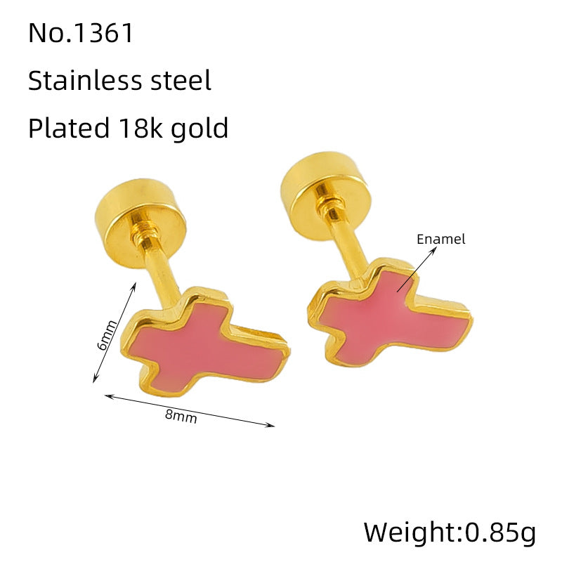 CED Cross Titanium Steel Screw Earbone Nail Female Ins European and American Fashion Style Geometric Drip Oil Earnail