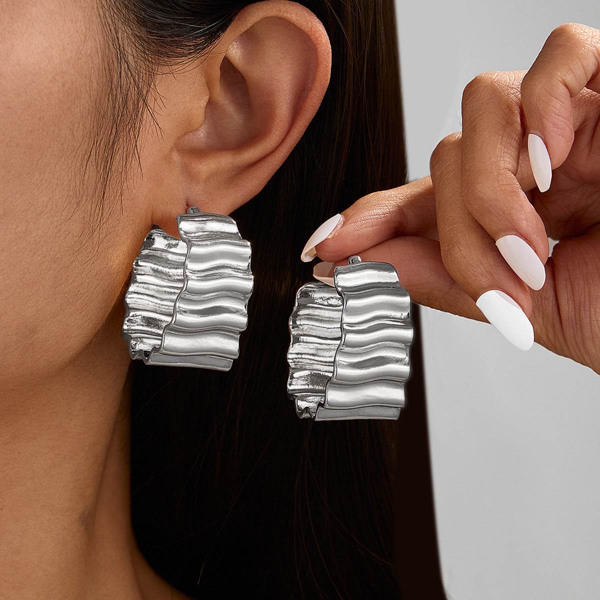 CED wind liquid metal pleated flower stud earrings, design sense leaf petal earrings - WhosaleJewelry