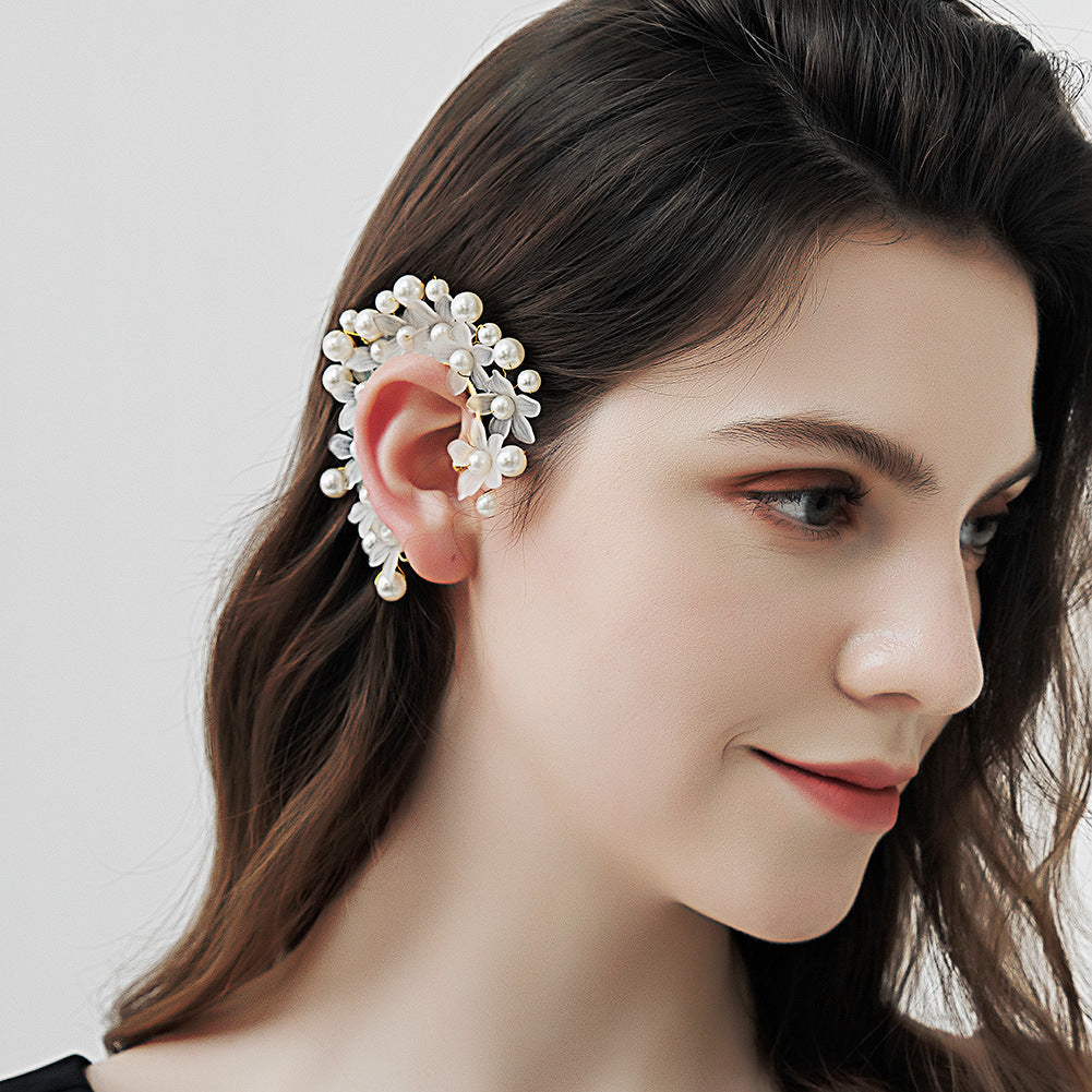 CEH Korean Xianmei Ear Bone Clip Photo Earrings No Ear Piercings Pearl Earrings Mori Ear Clip Handmade Personalized Ear Hanging