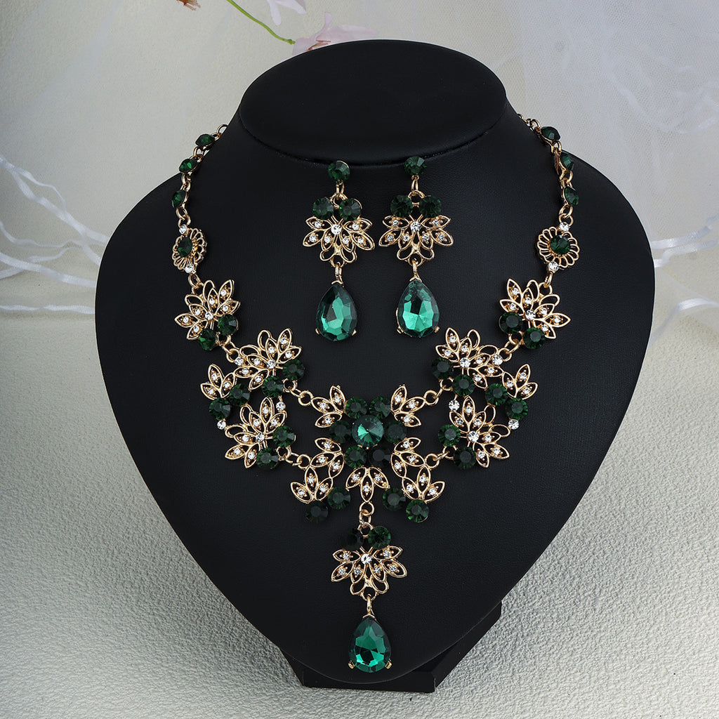 CTZ Bridal Wedding Jewelry Two-piece Wedding Dress Accessories Rhinestone Pearl Earrings Necklace Set Women
