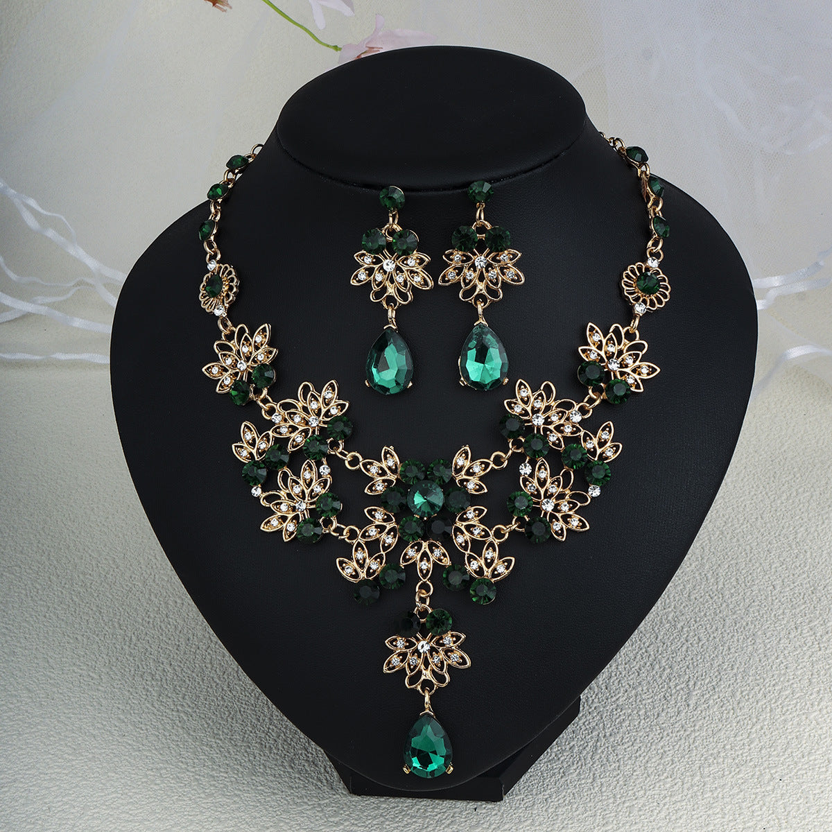 CTZ Bridal Wedding Jewelry Two-piece Wedding Dress Accessories Rhinestone Pearl Earrings Necklace Set Women