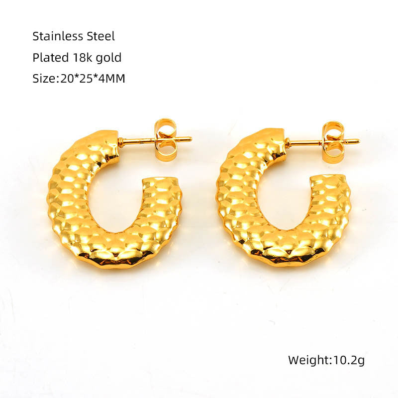 CEH fashion earrings senior sense 18K gold stainless steel temperament U-shaped women's versatile titanium steel earrings women