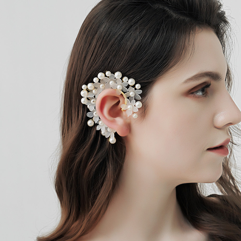 CEH Korean Xianmei Ear Bone Clip Photo Earrings No Ear Piercings Pearl Earrings Mori Ear Clip Handmade Personalized Ear Hanging