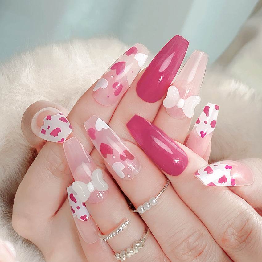 CMJ wears nail art, gentle lady bow wears nail nail sticker, cute little fresh fake nail Q35 - WhosaleJewelry