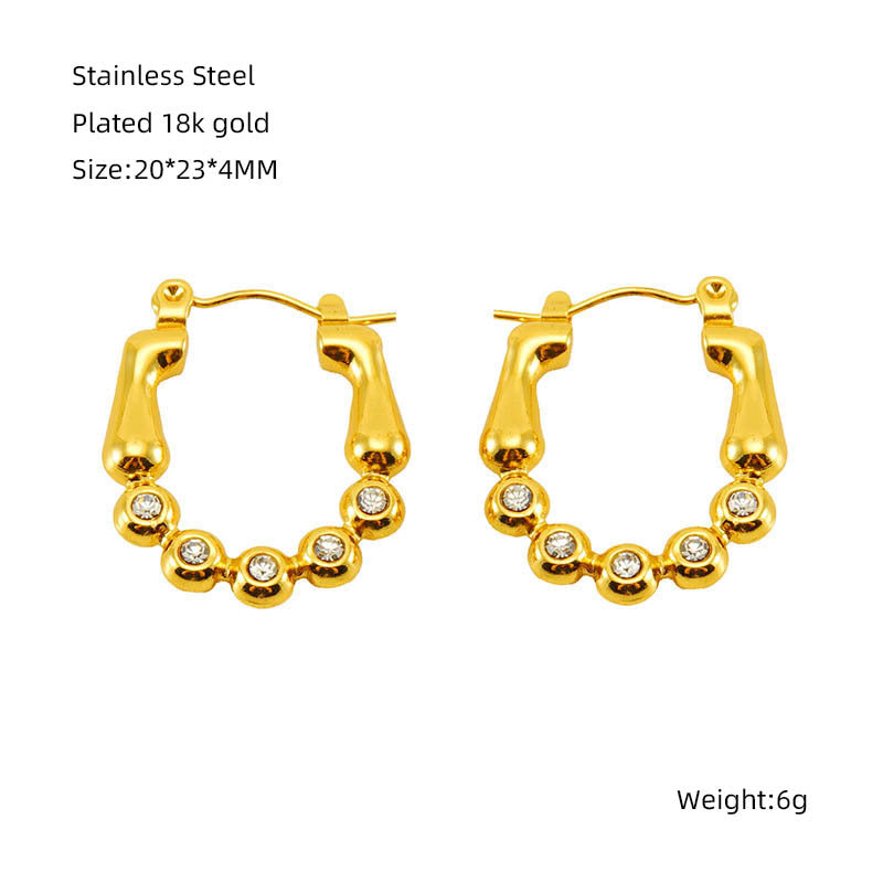 CEH Stainless Steel Pearl Earrings Women's 18K Gold Geometric Irregular Diamond-set Earrings Titanium Steel Earrings