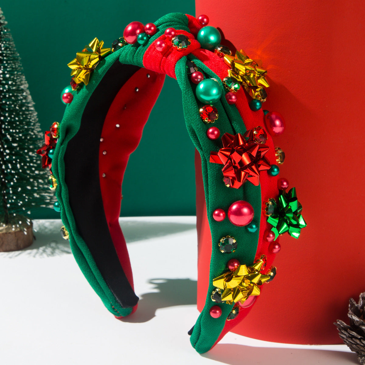 CFG Christmas headband red-green pearl plastic flower accessories headband simple Korean version trend holiday hair accessories