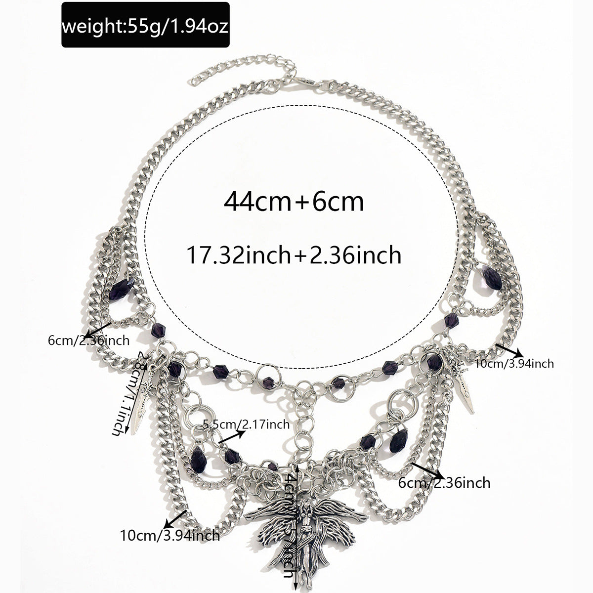 CXL Popular Gothic Metal Angel Pendant Necklace Niche Premium Multi-layer Halloween Necklace Female