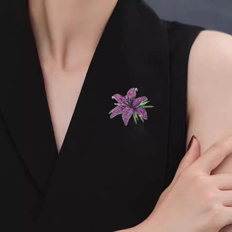 CXZ Luxury Lily Brooch High-end Women's Fashion Exquisite Brooch Full Diamond Flower Pin Niche Design Suit Accessories - WhosaleJewelry