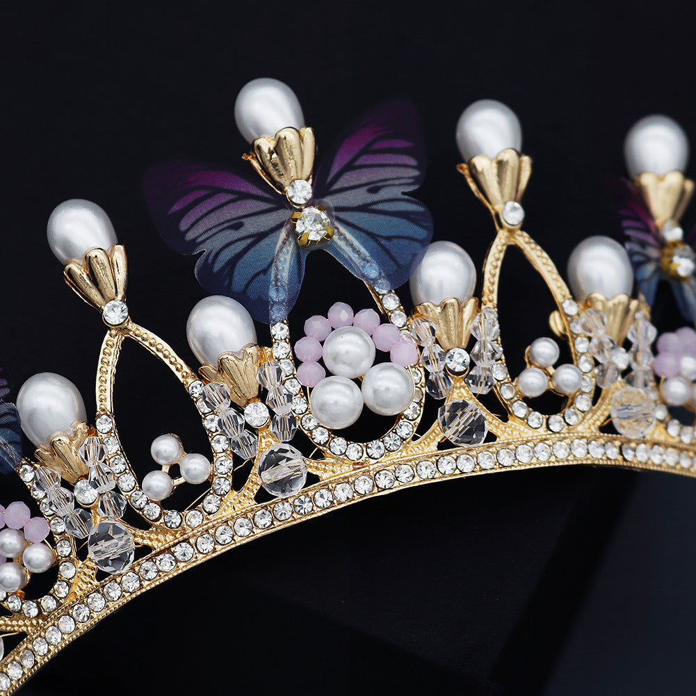 CFG Korean Super Fairy Bridal Headgear Pearl Butterfly Headband Crown Wedding Birthday Ball Party Accessories Queen Crown