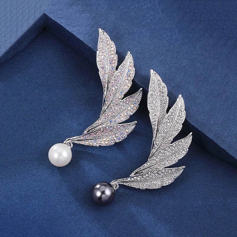 CXZ simple atmosphere feather brooch high-end femininity elegant pearl corsage niche design sense pin accessories - WhosaleJewelry