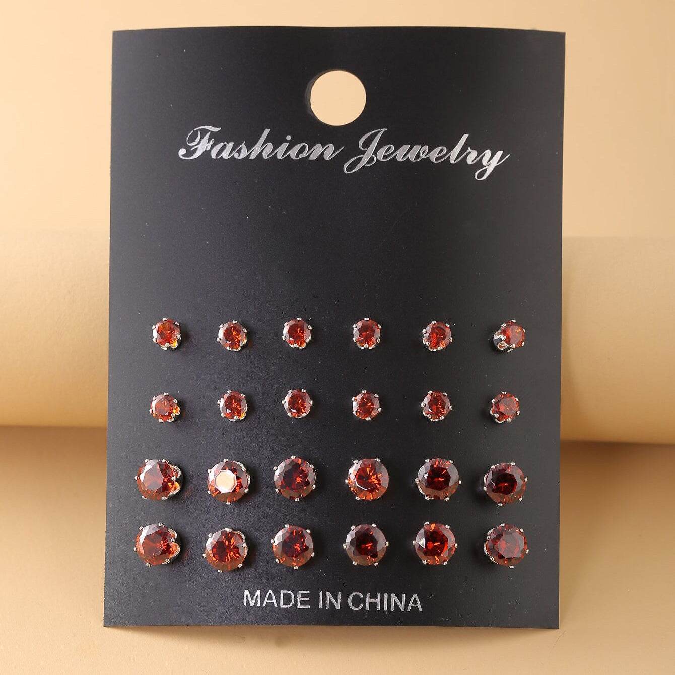 CED ear inlay crystal zirconium six-claw 12 pairs of stud earrings set earrings - WhosaleJewelry