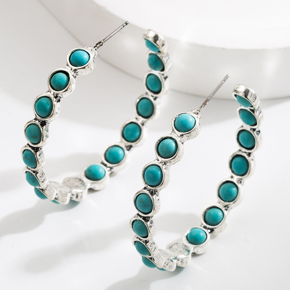 CEH Geometric Large Circle Turquoise Earrings Earrings Women's Fashion Versatile Temperament Earrings
