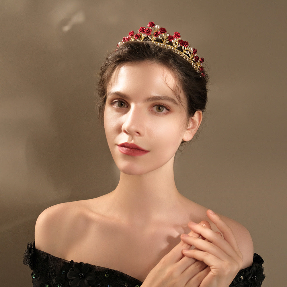 CFG wedding jewelry beautiful temperament red rose bridal crown baroque wedding dress accessories