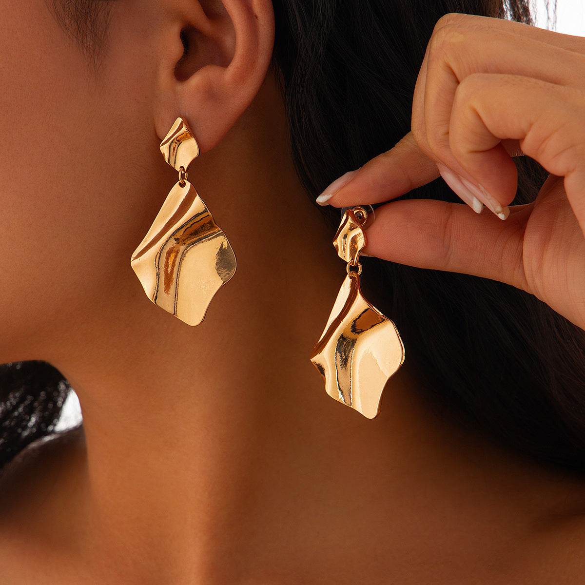 CED exaggerated pleated metal wind geometric earrings fashion simple sun flower irregular stud earrings women - WhosaleJewelry